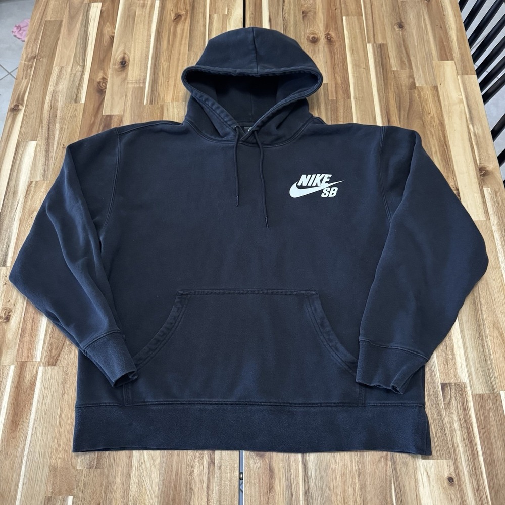 Nike SB Hoodie Mens L Black Pullover Fleece Skateboarding Sweatshirt Drawstring